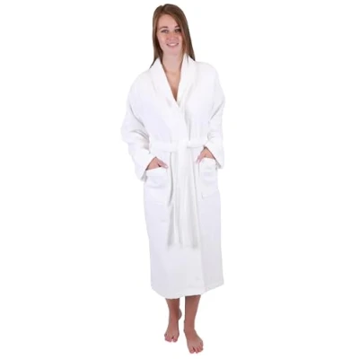 Imagen de Betz albornoz de algodón BERLIN con cuello chal para hombre y mujer sauna largo abrigo Color blanco Talla S/M