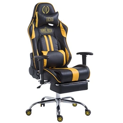 Imagen de Silla Racing XL Limit Tapizada en Cuero sintético I Gaming con Soporte Metal Cromado Oficina Ruedas Gamer Regulabl, Color:Negro/Amarillo, Reposapiés:con reposapiés