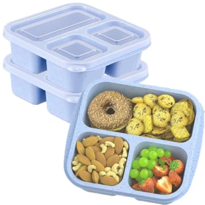 Imagen de ZHUIYIWIN Cajas de aperitivos (paquete 3), loncheras Bento reutilizables con 3 compartimentos para niños y adultos, recipientes divididos almacenamiento alimentos la escuela, trabajo,