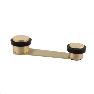 Imagen de Tope de Puerta Retenedor Giratorio Fijación Adhesiva o con Tornillo+Taco Para Hasta 50 mm Grosor Laton EVI Herrajes (Laton Mate Goma Negra)