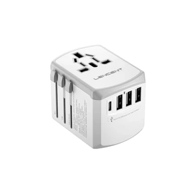 Imagen de LENCENT Adaptador Enchufe de Viaje Universal, Cargador Pared USB Internacional 4 Puertos y Tipo C para EEUU/UK/EU/AUS Más 200 Países Teléfonos, Tabletas, Cámara más, Blanco