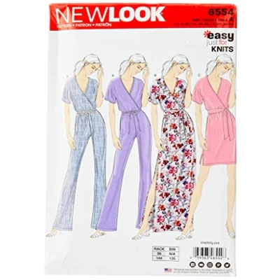 Imagen de New Look Pattern UN6554A Mono y Vestidos de Punto para Mujer, Papel, Blanco, Multi Colour