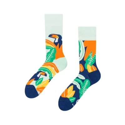 Imagen de Dedoles Calcetines Unisex Hombre Mujer y Niños Algodón muchos diseños divertidos Fútbol Bicicleta diferente izquierda derecha, color: Multicolor, diseño: Tucán hojas, tamaño: 39 42
