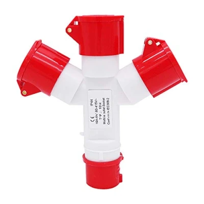 Imagen de POFET Enchufe Industrial Multifuncional 16 Amp 4P IP44 380V Divisor de Conexión Red 3 Vías Rojo