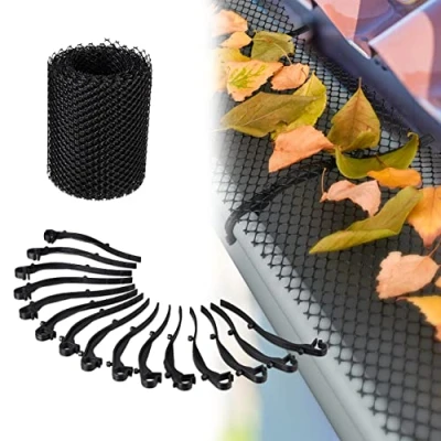 Imagen de Relaxdays, 15 cm de Ancho Protector Canalones, Malla 6 Metros, Plástico, Negro, Jardinería