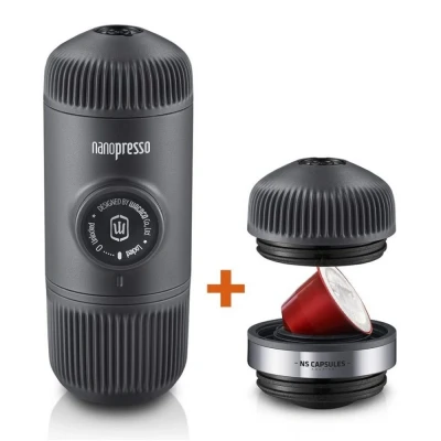Imagen de WACACO Nanopresso con NS Adapter, Máquina de Café Espresso Portátil, Compatible Cápsulas y Molido, Juego Viaje Manual, Perfecto para Acampar