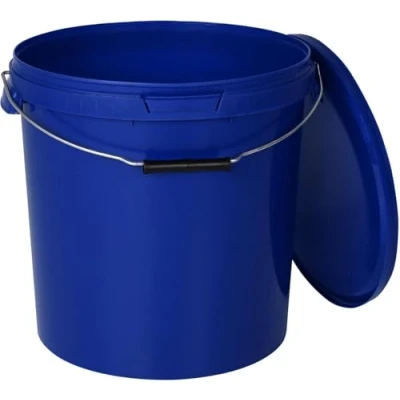 Imagen de BenBow Cubo con Tapa de 30 l, Azul, 10 x litros, Apto para Alimentos, Estable, hermético, antigoteo, Inodoro, Recipiente Almacenamiento plástico, Mango Metal, vacío