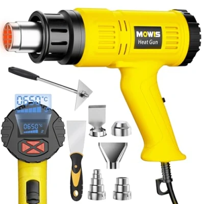 Imagen de MOWIS Pistola de Aire Caliente 2000W con Pantalla LCD Digital, Calor Profesional 60 ℃ 650 5 boquillas, protección sobrecarga