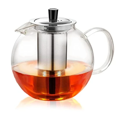 Imagen de Ehugos Tetera de vidrio transparente con infusor, filtro té seguro para estufa hojas sueltas y floreciente, 1500 ml