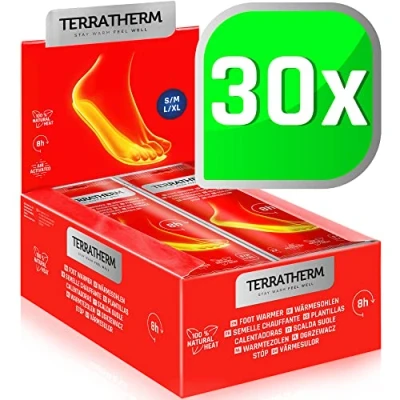 Imagen de TerraTherm Plantillas Calentadoras 30 Pares M, calientapiés, Almohadillas térmicas, 100% Calor Natural, térmicas con Forma de para 8 Horas pies Calientes