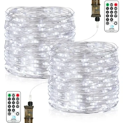 Imagen de Vacoulery Guirnalda Luces Interior Enchufe, 2 x 23M 200 LED de Hadas con Temporizador Exteriores Impermeable IP65 para Arbol Navidad, Fiestas, Jardín, Balcón (Blanco Frío)