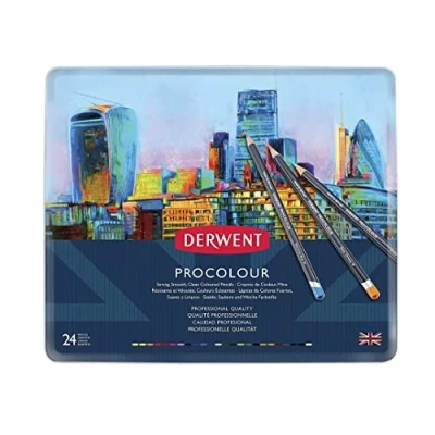 Imagen de Derwent Procolour Juego de 24 Lápices Colores Textura Suave Calidad Profesional en 1 Caja Metálica, 4 mm