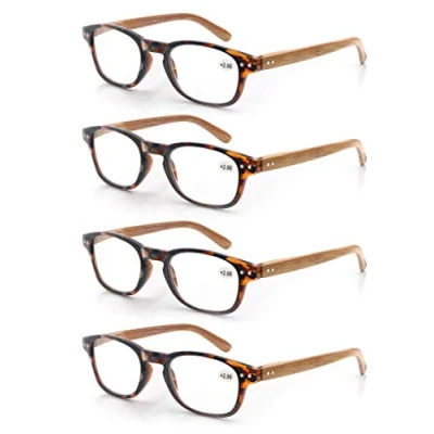 Imagen de MODFANS Un pack de 4 gafas lectura 1.5 para Hombres/Mujeres Lente Clara,Vision Clara,Efecto Madera Moda,Practicas,Ligeras,Comodas,Colores Marron