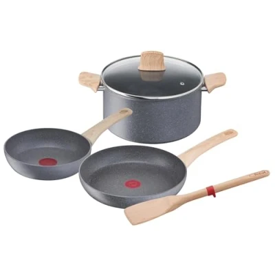 Imagen de Tefal Juego de 5 piezas, olla 24 cm + sartenes 20/24 espátula, inducción, revestimiento antiadherente, termo Signal, cocción sana, fabricada en Francia, Natural Force G2669282