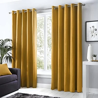 Imagen de Fusion Sorbonne Par de Cortinas con Ojales 100% algodón, 117 x 229 cm, Color Ocre