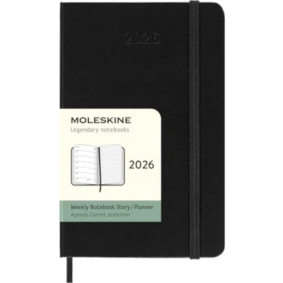 Imagen de Moleskine Agenda Semanal, Semanal 2026 12 Meses Con Espacio Para Notas, Tapa Dura y Cierre Elástico, Formato de Bolsillo 9x14, Color Negro