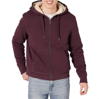 Imagen de Amazon Essentials Sudadera con capucha de forro polar y cremallera completa, sherpa Hombre, Burdeos, M