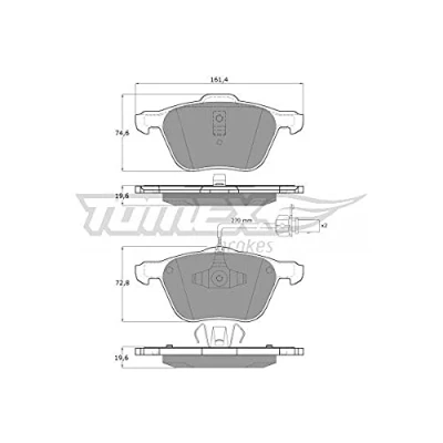 Imagen de TOMEX brakes TX 12 56 Juego de pastillas freno Eje delantero con contacto avisador desgaste VOLKSWAGEN: TRANSPORTER 4, 4 Bus