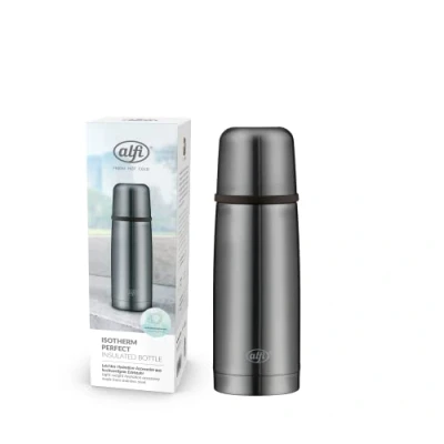 Imagen de alfi Isotherm AV 350 ml, Cool Grey Mat, Botella isotérmica de Acero Inoxidable con Vaso, estanquidad tapón automático, Desmontable, Mantiene el Calor 12 Horas, sin Huellas, BPA