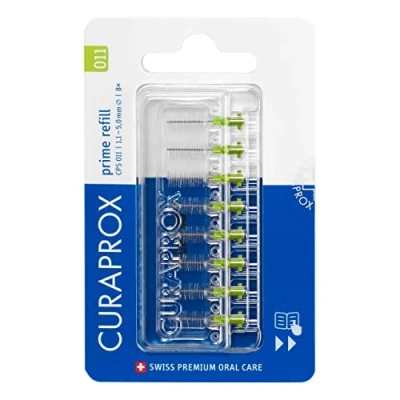 Imagen de Cepillos interdentales Curaprox CPS 011 prime, recambio, 8 piezas, verde, 1,1 mm de diámetro, 5 eficacia, envase sin soporte