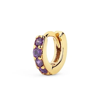 Imagen de SINGULARU Pendiente Suelto Aro Cleo S Lavande. Plata de Ley 925 con Acabado Baño Oro 18 Kt. Cierre Congo. Joyas para Mujer