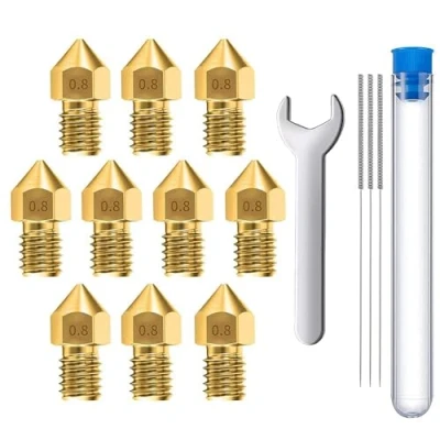 Imagen de MMOBIEL 10 Piezas 0,8 mm Latón MK8 Impresora 3D Boquillas Extrusión Compatible con Creality Ender Serie 3, 5, CR 10/10S, Macurbot, Incl. 3 agujas de limpieza llave