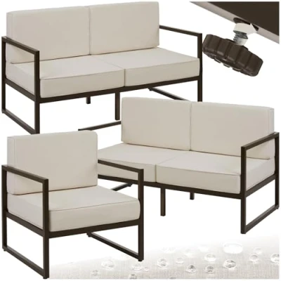 Imagen de TecTake® Conjunto Jardín Exterior de Acero, Sillones Terraza con Acolchado Grueso, Sillas Pies Ajustables, Muebles Exterior, Fundas Repelentes al Agua, Sofás para 5 plazas