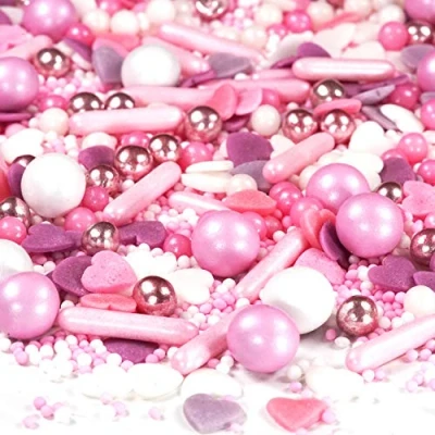 Imagen de Streusel Mix Piedras de azúcar (180 g), color rosa y blanco