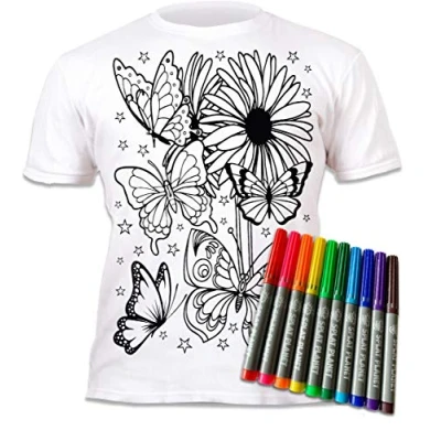 Imagen de Splat Planet color in Camiseta de mariposas y flores con 10 bolígrafos mágicos lavables no tóxicos para colorear lavar (7 8 años), blanco