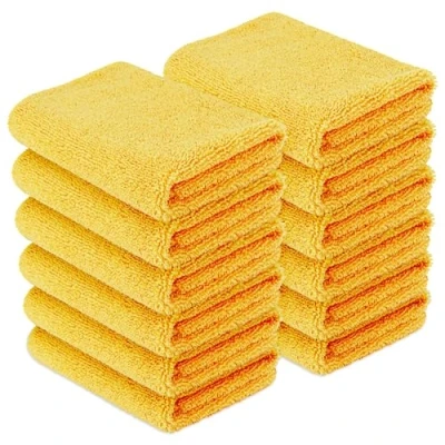 Imagen de Amazon Basics Toallas de microfibra con dos caras para automóviles, paño limpieza, 40.6 x cm, color dorado, paquete 12