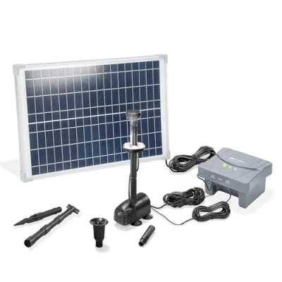 Imagen de esotec bomba solar para estanque con filtro de 25/700 LED exterior, set aspersión 700 l/h, batería LiFePo4, módulo 25 W, fuente jardín,
