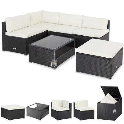 Imagen de CASARIA® Conjunto de Muebles Jardín XL Incl. Baúl Almacenaje Cojines 318L Mesa Sofá Polirratán 16 Pzs. 5 Pers. Terraza Balcón Patio