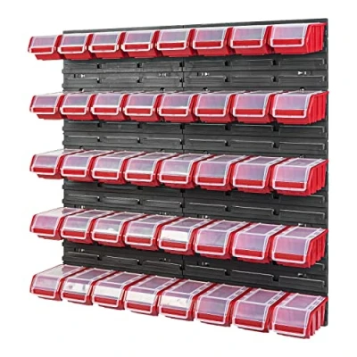 Imagen de Caja apilable de pared 772 x 780 mm Sistema almacenamiento 40 unidades cajas con tapa Estantería