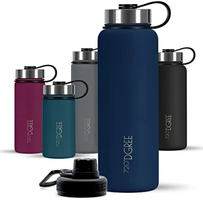 Imagen de 720DGREE Botella Agua Termo Acero Inoxidable “noLimit“ 410ml Sin BPA Free, Antigoteo y Prueba de Fugas Frasco térmico, Cantimplora Aislada Bebida Caliente Frío con Gas +Cubierta Deporte Gratis