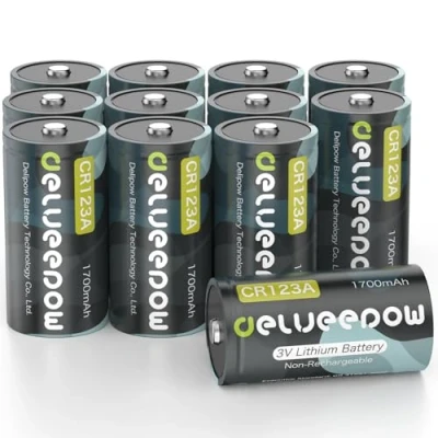 Imagen de Delyeepow Pilas de Litio CR123A 3V 1700mAh CR123/CR123A/123A / CR17345 no Recargables, para Sistema Alarma, cámaras, 12 Unidades
