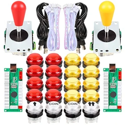 Imagen de EG STARTS 2 Piezas de Arcade LED para Jugadores DIY Codificador USB 2X Elipse Óvalo Joystick Estilo 20x Botones PC Sistema Windows Raspberry Pi MAME Rojo &amp; Amarillo