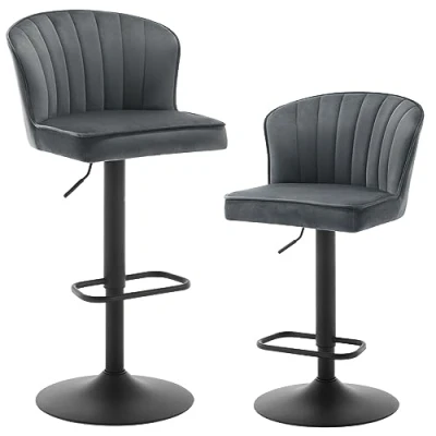 Imagen de EUGAD 2X Taburetes Bar Giratorios de Cocina con Respaldo y Reposapiés Altura Ajustable Sillas Base Metal Desayuno, Gris Oscuro, 1056BY 2