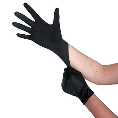 Imagen de guantes desechables negros, L, 100 unidades, sin polvo, desechables, de látex disponibles en talla S, M, L y XL