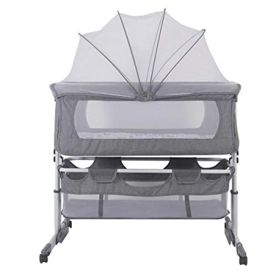 Imagen de cuna Cododo Bebé con colchón, modo basculante para bebé, lado plegable, altura ajustable, ventanas de red, ruedas y bolsa viaje 0 6 meses (92 x 58 70 90 cm (gris))