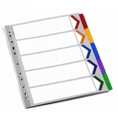 Imagen de Rexel Mylar Índice con 5 separadores tamaño A4 para archivador, color blanco y multicolor