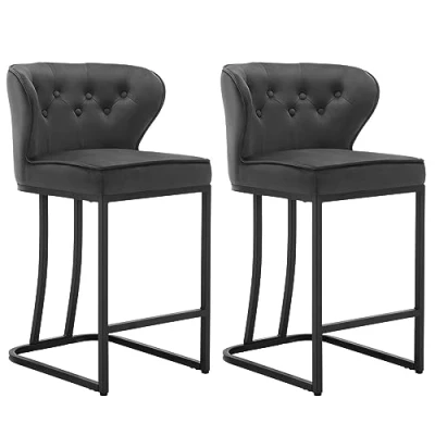 Imagen de WOLTU Juego de 2X Taburetes Altos Cocina, Bar con Respaldo y Reposapiés, Modernos en Terciopelo para Comedor Gris Oscuro, BH383dgr 2