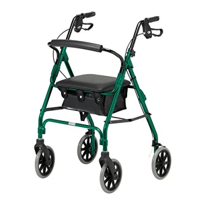 Imagen de Andador con ruedas ligero plegable de cuatro Days asiento acolchado, frenos bloqueables, ayuda movilidad limitada, verde carreras, grande
