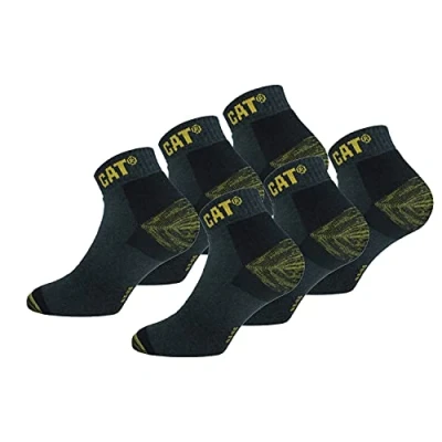 Imagen de Caterpillar 6 Pares Calcetines Hasta el Tobillo de Trabajo, Plantilla Esponja Algodón, Doble Refuerzo en la Puntera y Talón (Gris, 43 46)