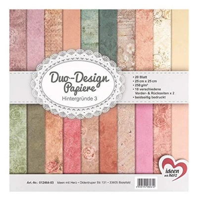 Imagen de Ideen mit Herz Papeles Duo Design bloc con 20 hojas de papel craft 25 x cm 250g/m² impreso por ambas caras diseño, motivos ideal para scrapbooking (Decoración 03)