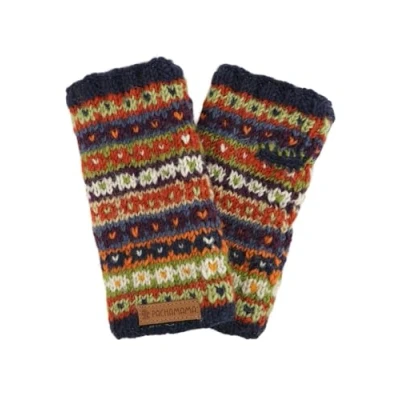 Imagen de Pachamama Calentadores de muñeca lana para mujer, con forro polar, tejido a mano, rayas azules, multicolor, talla única, ranura el pulgar, térmico, extra cálido, comercio justo