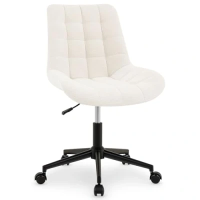 Imagen de IDIMEX silla giratoria Vasilo regulable en color blanco, de oficina con estructura metal negro, escritorio 5 ruedas dobles, para ordenador cómodo asiento y