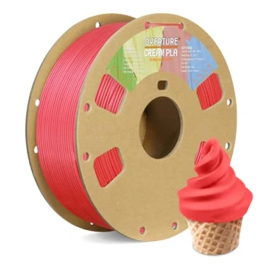Imagen de OVERTURE Crema PLA Filamento, Bobina de Cartón, Premium 1 kg (2,2 libras), Precisión Dimensional 99% Probabilidad +/ 0.02 mm, se adapta a la mayoría las impresoras FDM(Rojo Crema)