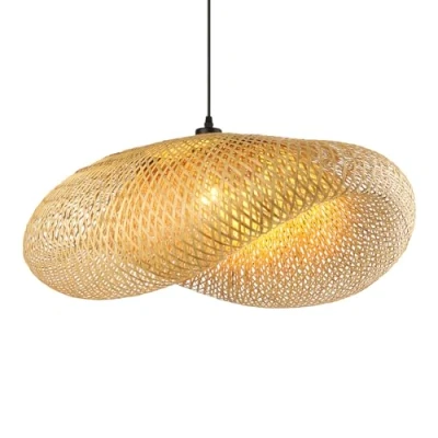 Imagen de Schindora Creatividad Lamparas Techo Colgantes,Sombrero Tejido A Mano Lampara De Bambú Retro 100Cm Salon Colgantes Para Cocina Comedor Sala Estar Restaurante,Paja Ligera