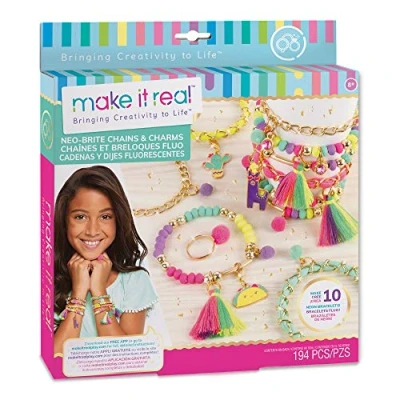 Imagen de Make It Real Bracelet Making Kit with Neon Beads Girls Friendship Jewellery Arts and Crafts for Kids