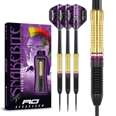 Imagen de RED DRAGON Peter Wright Snakebite Campeona del Mundo 2020 Edición Dardos de latón Incluyendo vuelos y Tallos